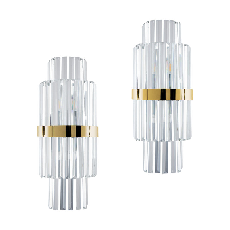 Leia - Mid Century Crystal Gold Wall Light-Luxury Glass Wall Sconce – Gold & Black Modern Crystal Picture Light-50cm