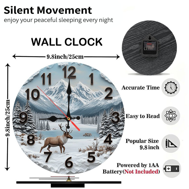 Décoration murale horloge de montagne Winter Reindeer
