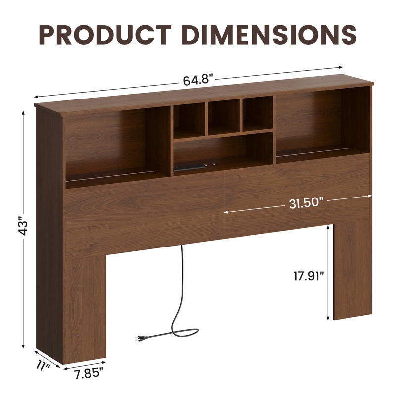 Bookcase Headboard with Charging Station, Upgraded 3-Color LED Lighting with Rotary Knob Control, Available in Queen Size