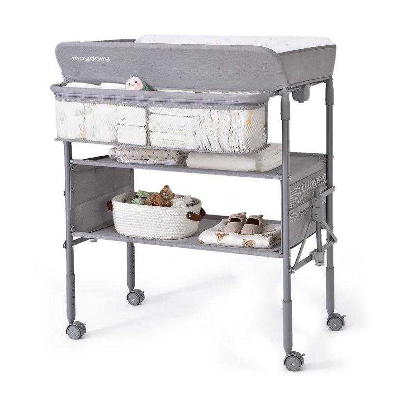 Baby Changing Table with Waterproof Changing Topper, Gray