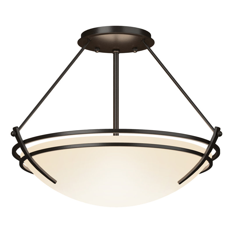 Tryne Semi Flush Mount, Opal, Oil Rubbed Bronze, 12.5" H x 16.4" W x 16.4" D