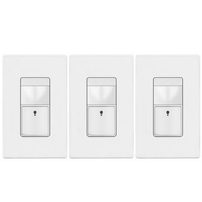 TopGreener Motion Sensor Light Switch, No Neutral Required - White, With Wall Plate (3-Pack)