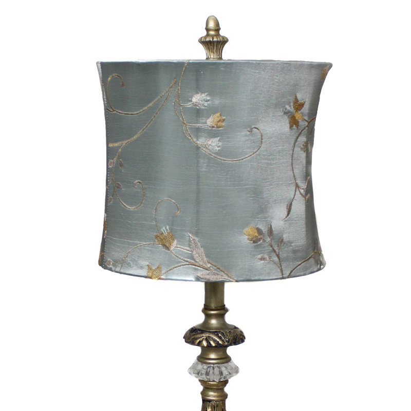 Elegant Blue Embroidered Buffet Lamp Set with Gold Accents