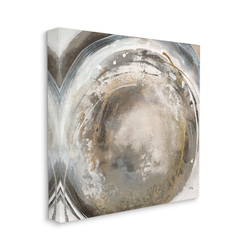 «Avante Grade Abstraction Beige Circular Swirls» par K. Nari - impression, Toile tendue, H 17 po x l 17 po