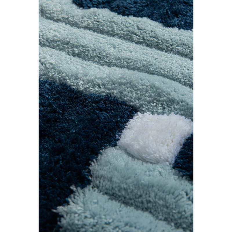 Tapis pour salle de bain Martinton, H 1,18 po x l 19,69 po x L 23,62 po, Blanc / bleu / bleu foncé