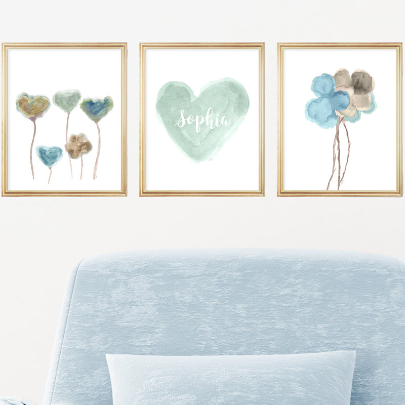 Fleurs bleues et vertes, 3 pièces de papier, H 10 po x L 8 po x P 0,06 po, Oui
