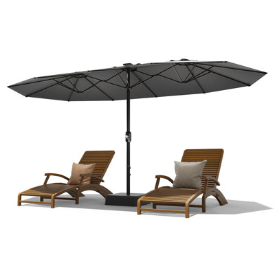 15FT Double-Sided Rectangular Patio Umbrella with Base – UV Resistant, Waterproof Polyester Canopy – Heavy-Duty Alloy Steel Frame, Crank and Tilt – Large Outdoor Sun Shade