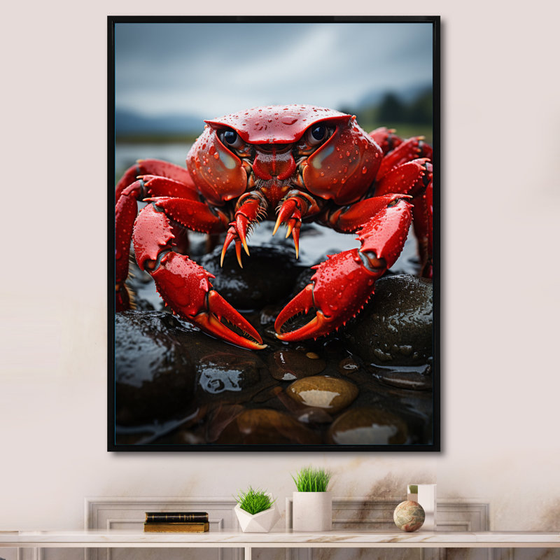 Yoonus " Vibrant Crayfish Portrait ", 20" H x 12" W, Black Floater Framed