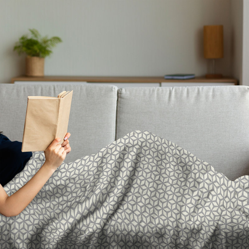Ambesonne Geometric Fleece Throw Blanket Rhombus Star Pattern Ivory and Grey, 60" W x 80" L