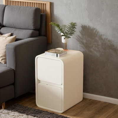 Solid Wood Nightstand, Leather Nightstand With 2 Spacious Storage Drawers, Narrow Bedside Table, End Table, Compact Design, Perfect For Bedroom, Small by Latitude Run