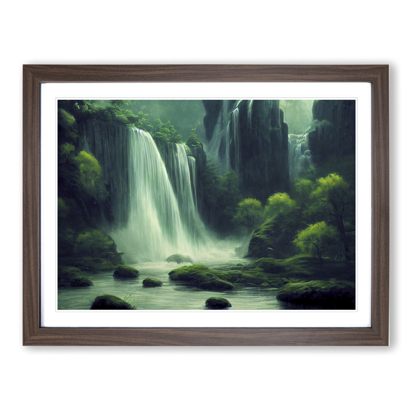 Exquisite Waterfall - Single Picture Frame Print, Walnut, 46cm H x 64cm W x 2cm D