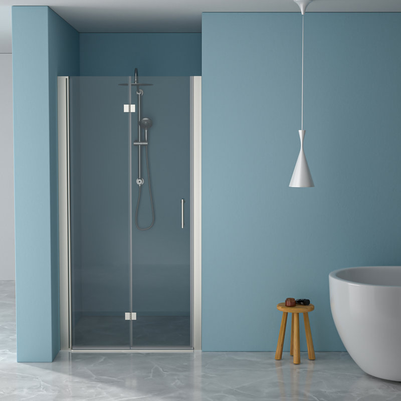 Porte de douche en verre trempé de 34 po x H 72 po en nickel brossé - réglable en eau, finition magnifique avec ligne gracieuse
