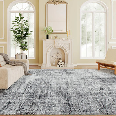 Tapis abstrait moderne 5 pi x 7 pi, lavable à la machine, tapis antidérapant, pour le salon, la chambre à coucher, la salle à manger - gris