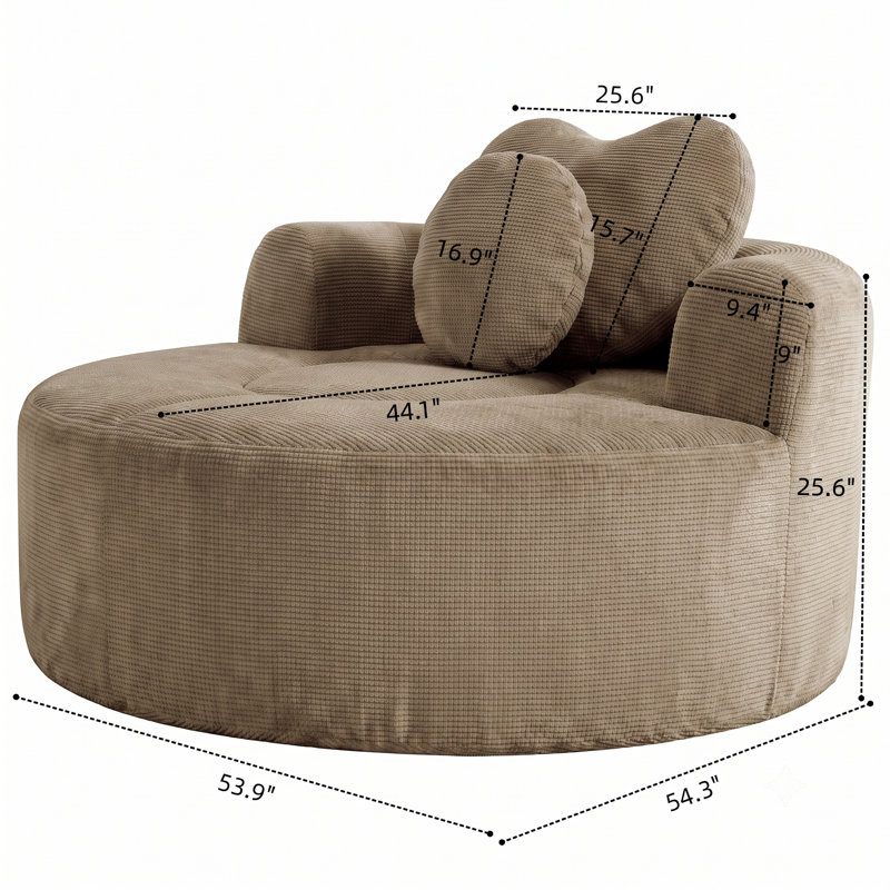Petit canapé-lit modulaire rond en nuage, sans assemblage requis, avec coussins pour le salon, Brown