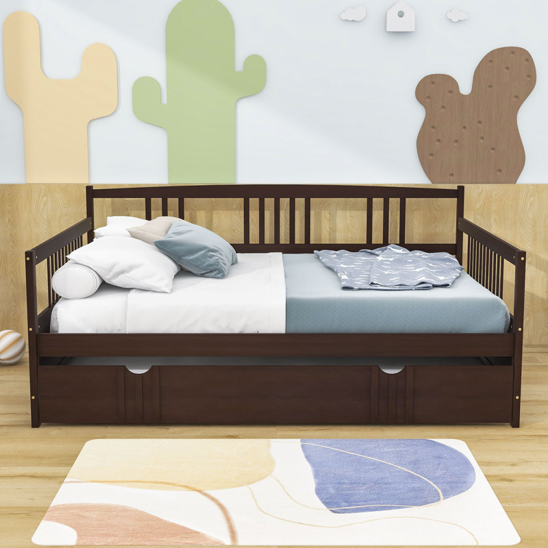Daybed Wood Bed with Trundle, Espresso, Full
