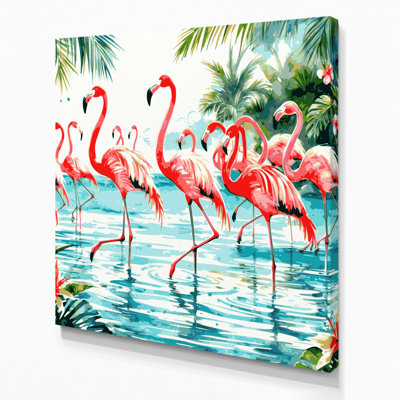 Art mural sur toile bleu flamants hawaïens