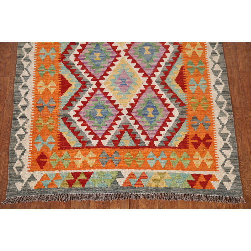 Tapis géométrique en laine Kilim