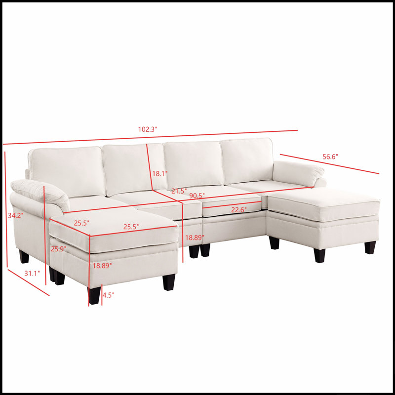 Canapé d'angle modulaire Cloud en lin de 259 cm (102 pouces) avec rangement sous le canapé, idéal pour un salon personnalisable.