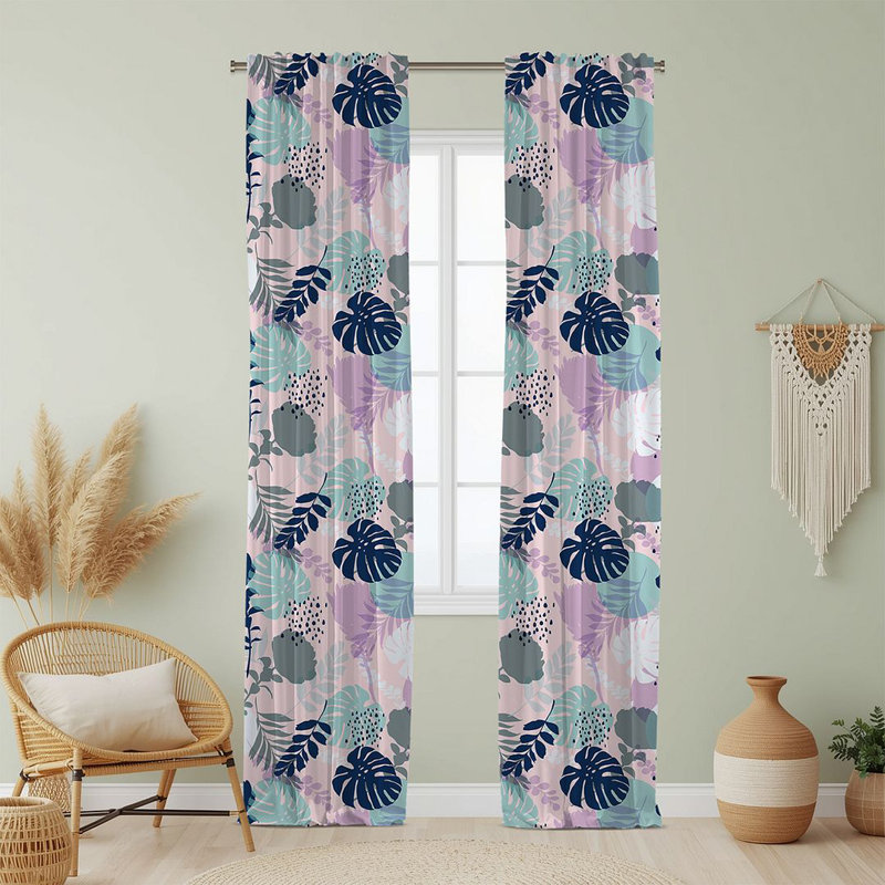 Semi Sheer Floral Print Curtain Single Panel, 52" W x 100" L