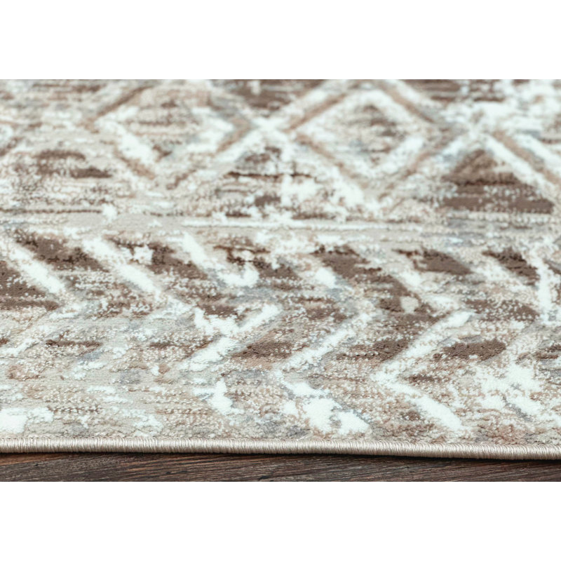 Kainaan 1243 Transitional Geometric Beige Area Rug, Beige, Round 7'10"