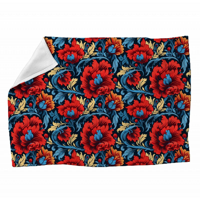 Machine Printed Throw Blanket, Floral, 60" L x 50" W, Red