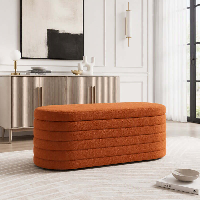 Banc de rangement moderne avec repose-pieds ovale, Orange