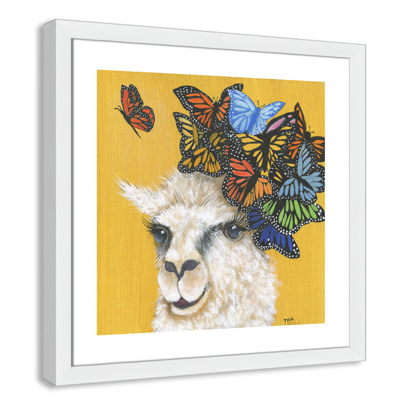 Art sur toile llama, H 24,5 po x l 24,5 po x P 0,625 po, Cadre blanc