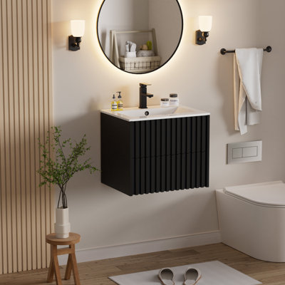 24" Wall Mounted Bathroom Vanity With Sink Top, Bathroom Sink Faucet And Drain, Floating Cabinet