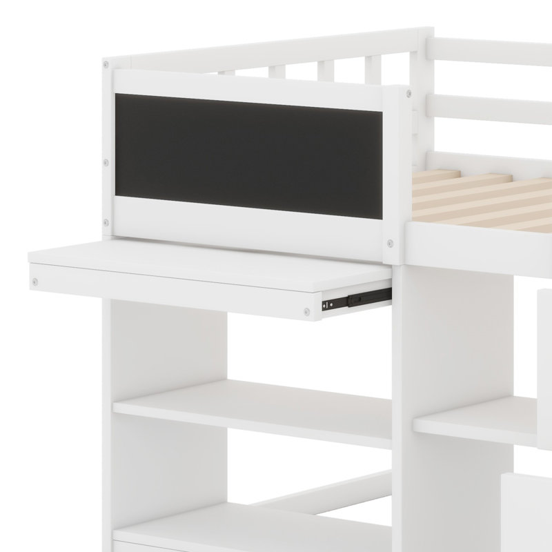 Lit mezzanine bas avec bureau roulant, Blanc