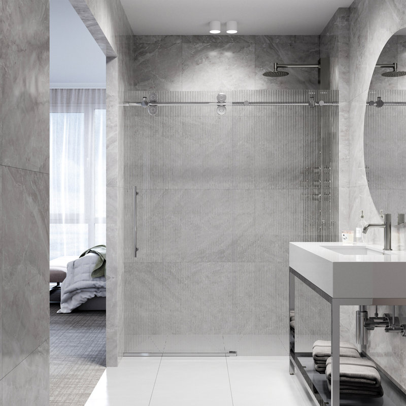 Elan 56-60" W x 74" H Sliding Frameless Shower Door with 3/8" Fluted Glass, Chrome