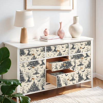Papier peint auto-adhésif et adhésif de style château de chauve-souris gothique rétro auto-adhésif 17,7 po x 118 po (45 x 300 cm)