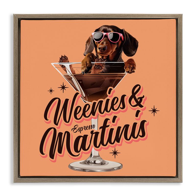  Art mural sur toile Weenie's & Espresso Martinis par Jim Baldwin, H 18 po x l 18 po, Cadre flottant orme Montalcino