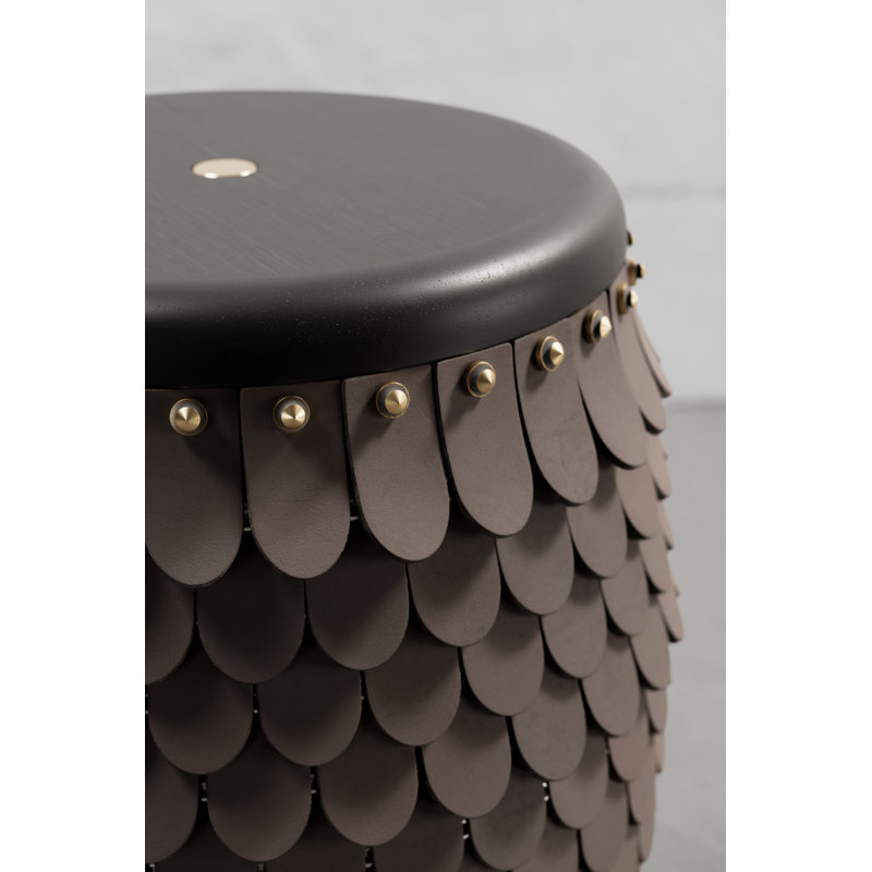 Sitiera_01 Solid Wood Stool, With Cognac Thick Leather Accents, And Aged Bronze By Andean, In Stock, Brown