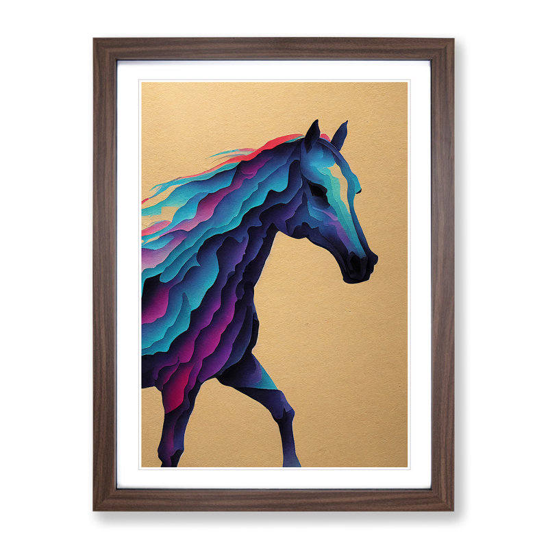 Colourful Horse No.5 Abstract 1 Piece Single Picture Frame Painting, 46cm H x 34cm W x 2cm D, Walnut