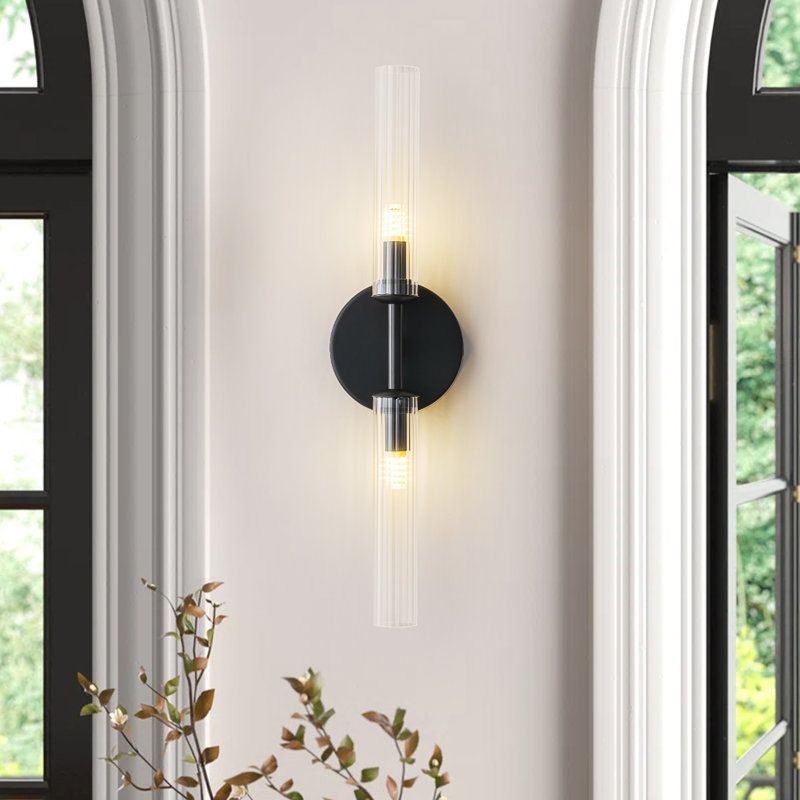 Éclairage pour salle de bain 2 lumières à intensité variable avec abat-jour en verre transparent Arnha, Noir mat