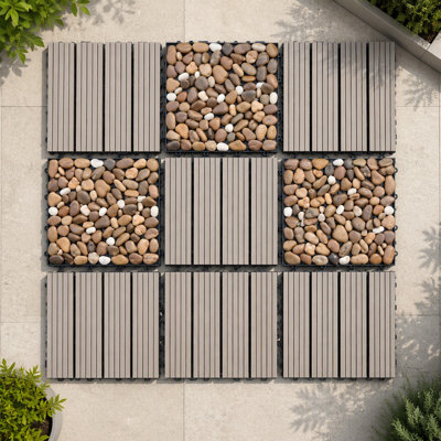 Dalles de terrasse emboîtables en composite bois-plastique (WPC) de 30 cm (11,8 pouces), revêtement de sol extérieur imperméable et durable pour balcon, jardin et piscine, paquet de 25