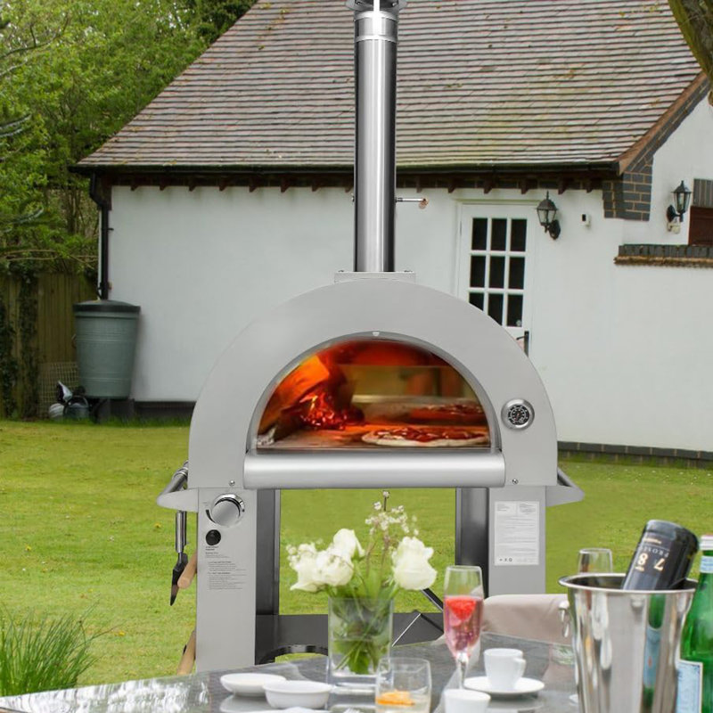 KOSTCH 32.5 inch Wood Fired and Propane Gas Pizza Oven, Large Pizza Oven for Outside, Yard and Party, Stainless Steel