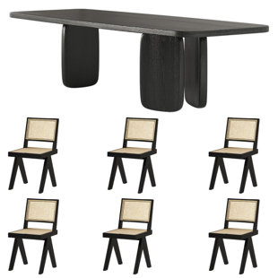 Black Solid Wood Ash Dining Table Set