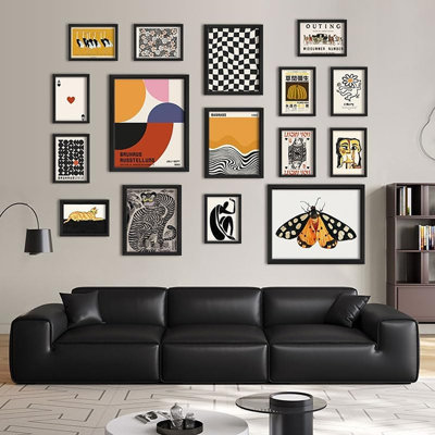Décoration murale éclectique sans cadre : estampes d'art modernes et maximalistes, esthétiques rétro, abstraites, style Bauhaus, affiches de galerie