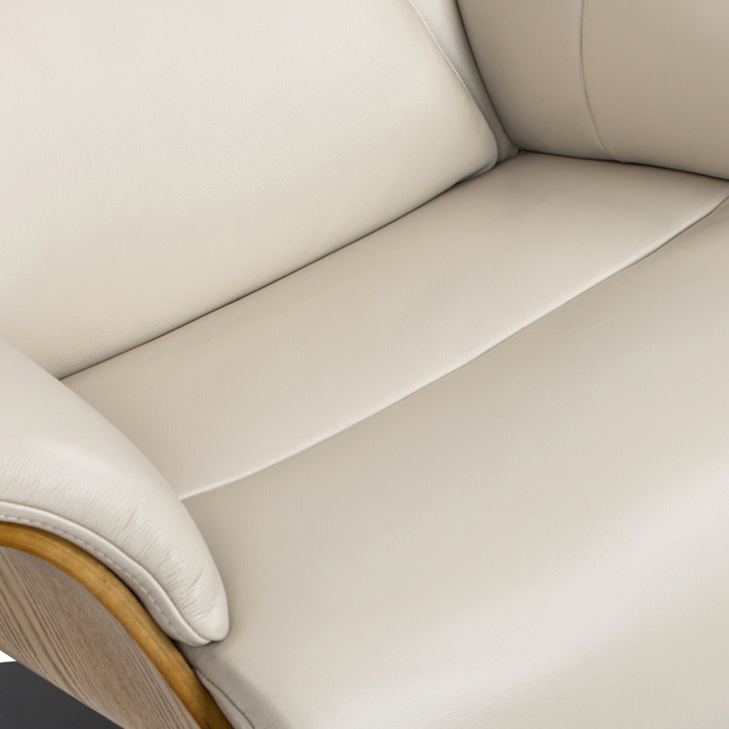 Chaise longue inclinable en cuir véritable 31,5 po Rigo, Beige Genuine Leather, Non