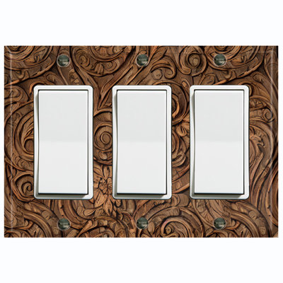 Brown Wood Pattern Tree Bark Print Nature Themed 3 - Gang Toggle Light Switch Standard Wall Plate