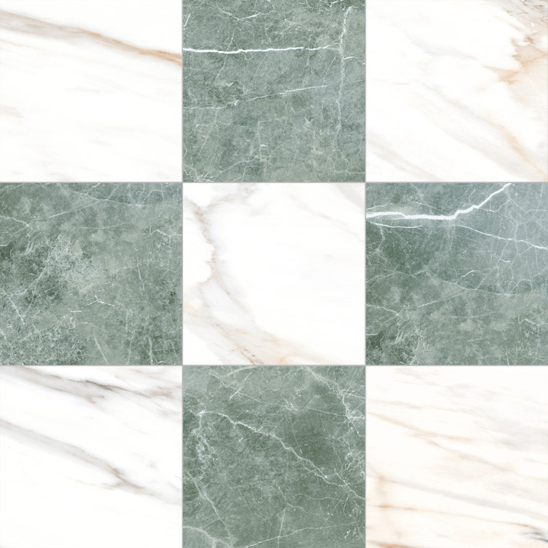 Tavari Checkerboard 10X10 Calacatta And Verde, Green/White