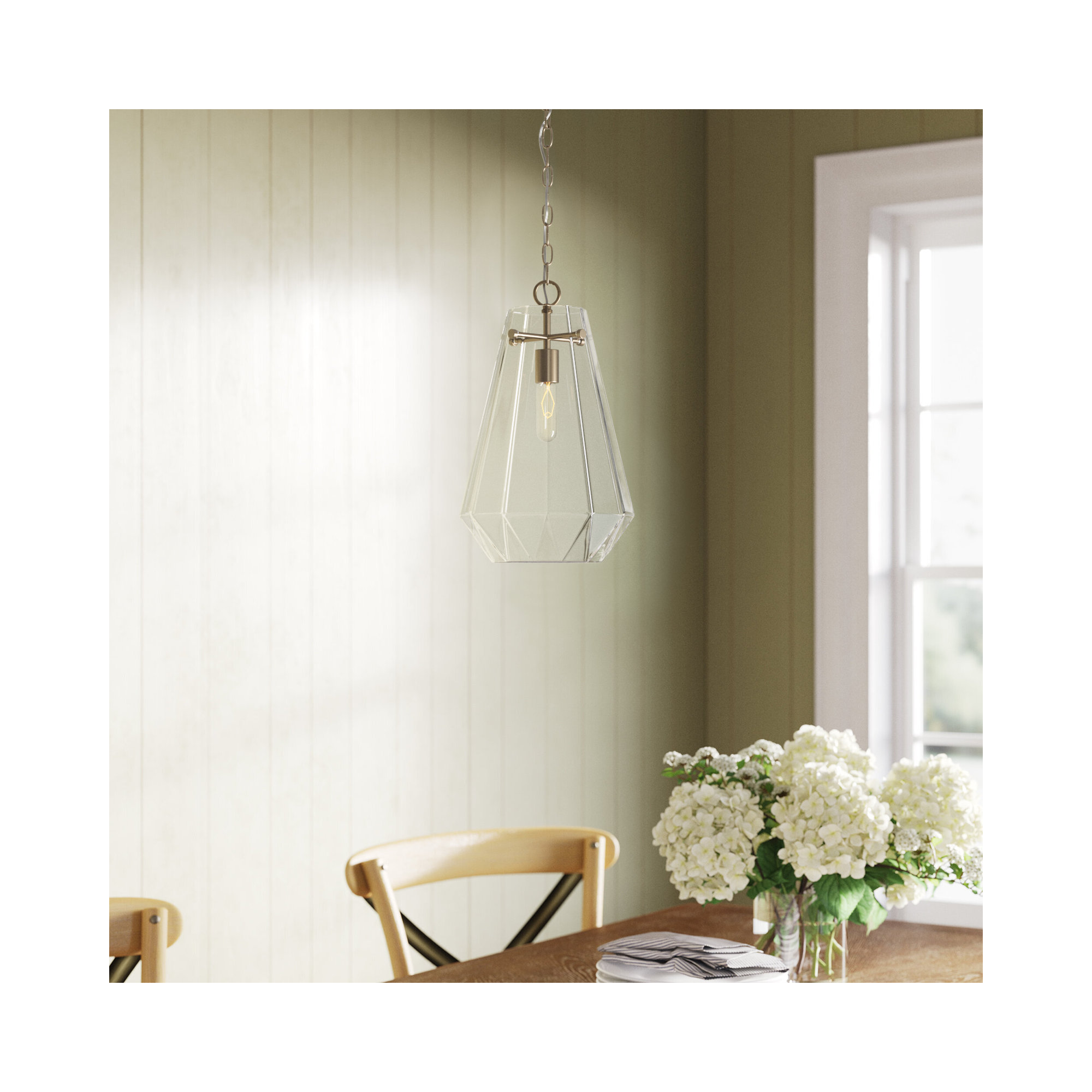 Single Light Glass Dimmable Pendant, Aged Brass