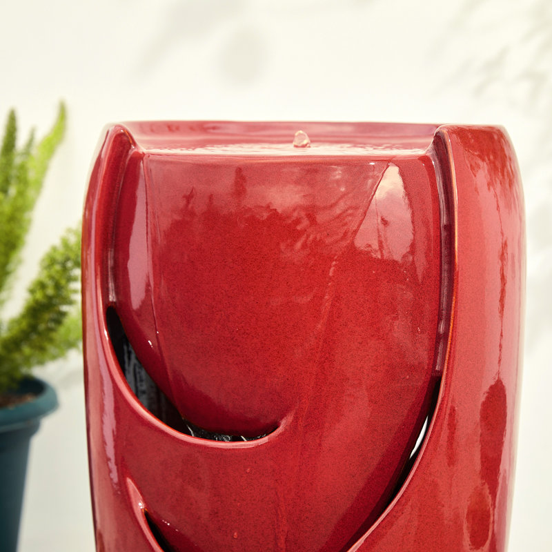 21.25" Red Ceramic Pot Fountain with LED Light
