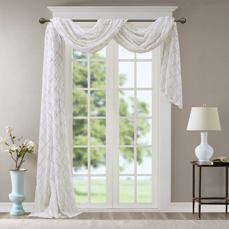 Diamond Sheer Embroidered Window Drape Scarf