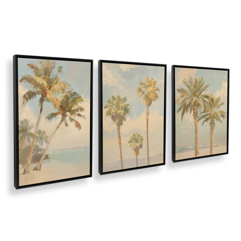 Ensemble de 3 imprimés Coastal Palms, 12 po x 8 po, Cadre flottant noir satiné