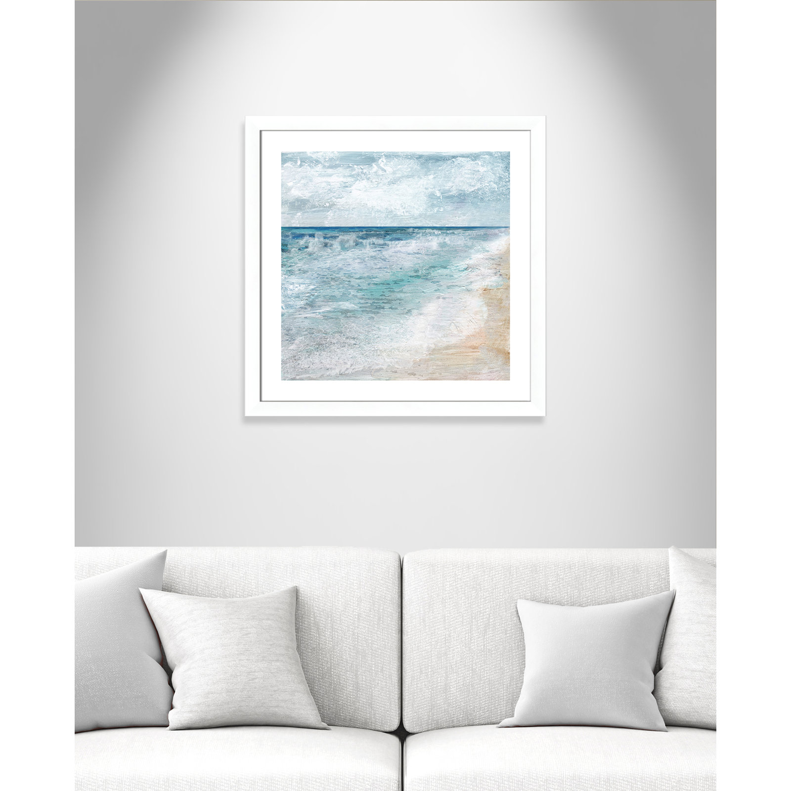 Shore Walk - Picture Frame Painting, Matte White, 29" H x 29" W x 1.25" D