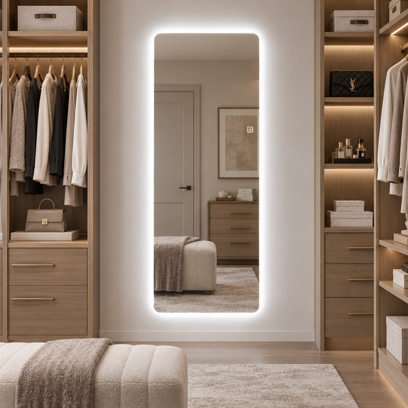 LED Full Length Mirror with 3 Color Dimmable Lights Wall Mounted or Floor Standing Full Body Mirror for Bedroom Dressing Room