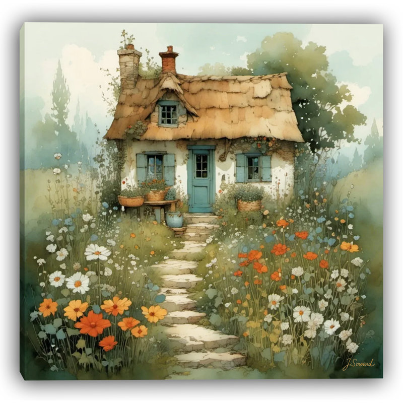 «Whimsical Cottage Garden», art mural sur toile tendue, H 12 po x l 12 po