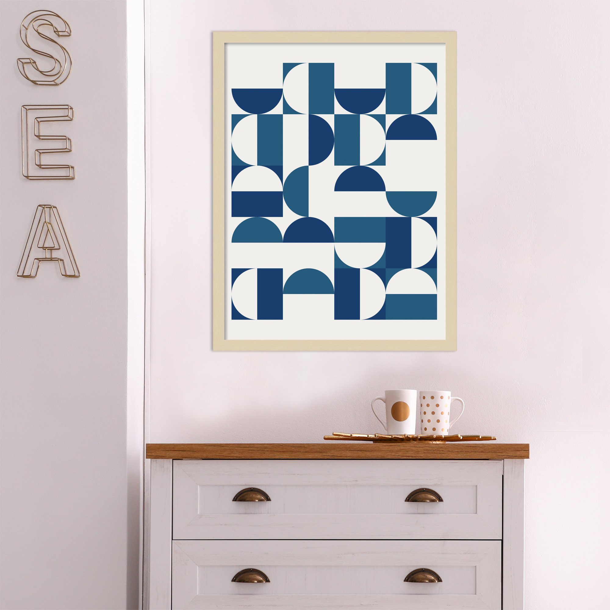 Bauhaus Inspired Geometric 1 N Blue And Teal by The Creative Bunch Studio, Brown, 25" H x 19" W x 1" D